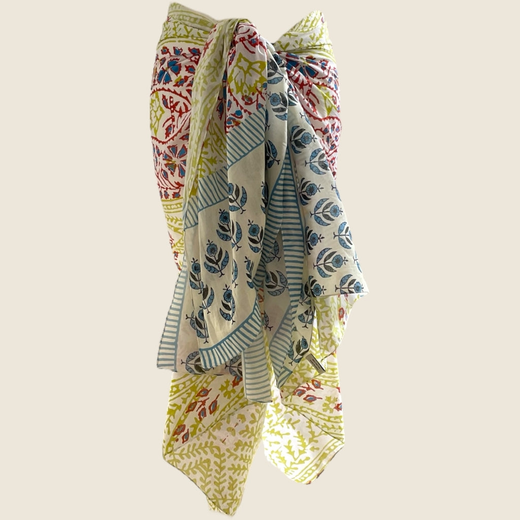 erfurt luxury Block print with border sarong & scarf Scarves 24 Musted Lime