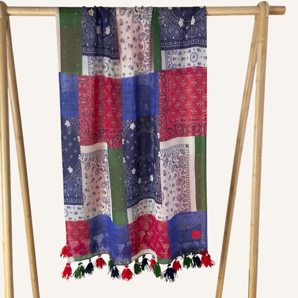 erfurt luxury Patchwork of bandanas Wool Scarves 69 Navy