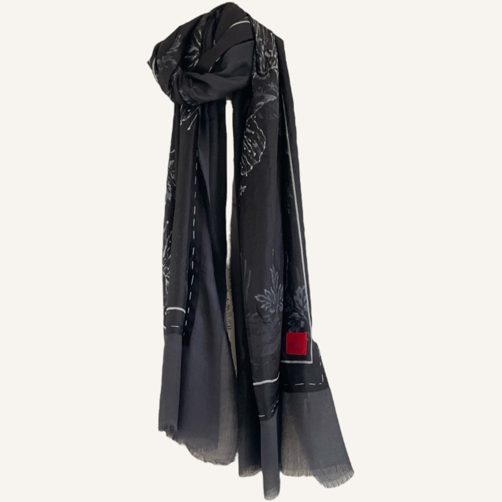 erfurt luxury Black flower Silk Scarves 09 Black Night