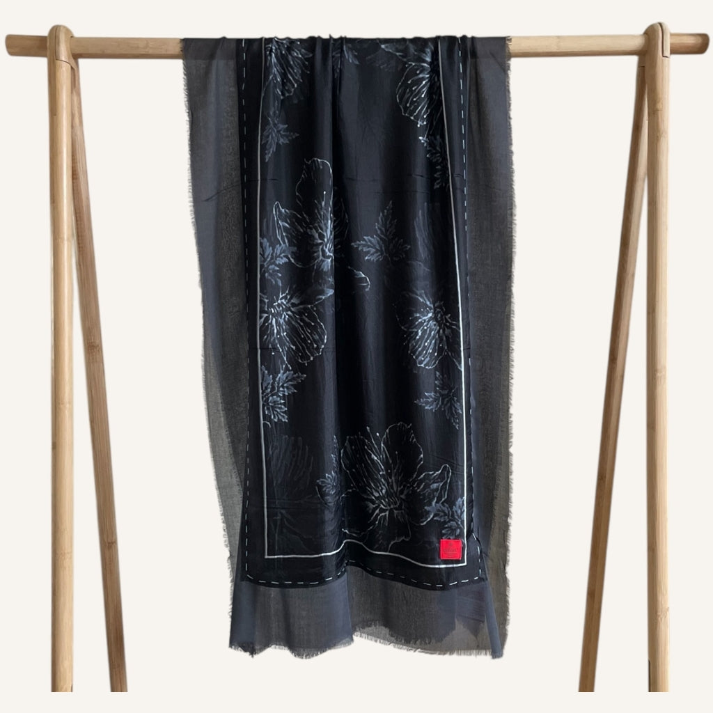 erfurt luxury Black flower Silk Scarves 09 Black Night