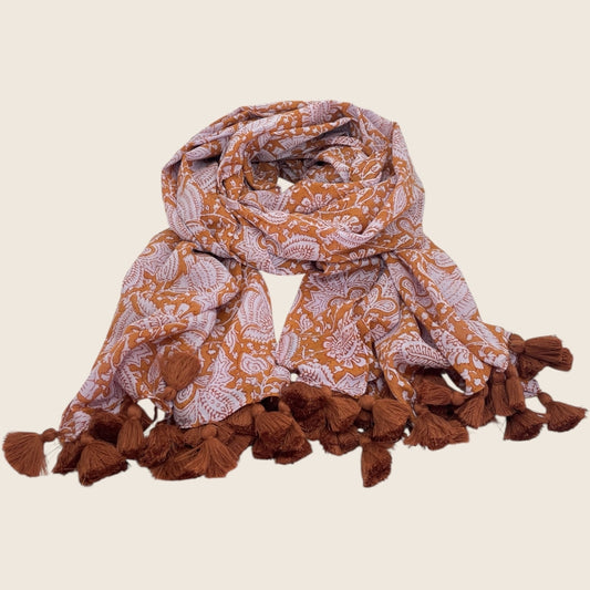erfurt luxury Flower with tassels Scarves 56 Brunt Sienna