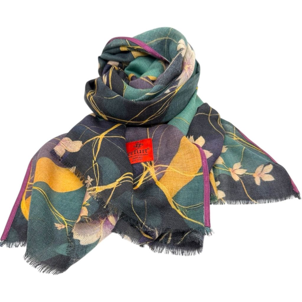 erfurt luxury Flower wool Scarves 67 Petrol