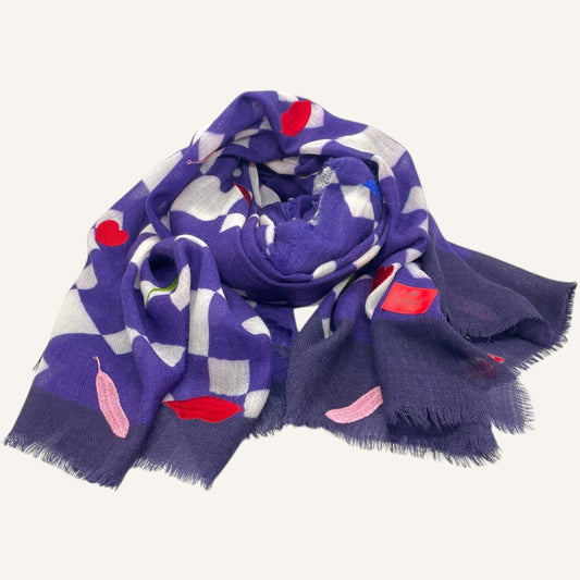 erfurt luxury Lips Hearts Leaves Embroideries Wool Scarves 69 Navy Blue
