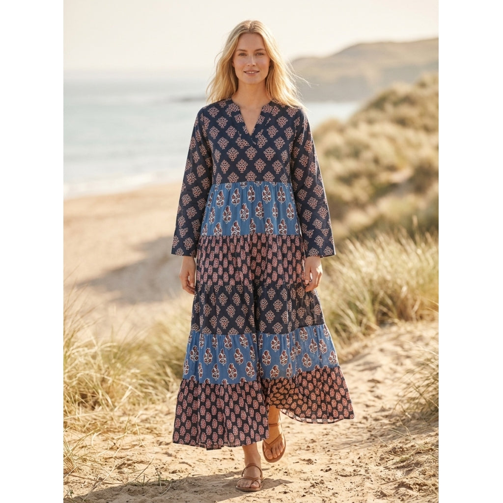 erfurt luxury Long layer patchwork dress Dresses 69 Navy Blue