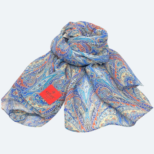 erfurt luxury Paisley linen Scarves 65 Colony Blue