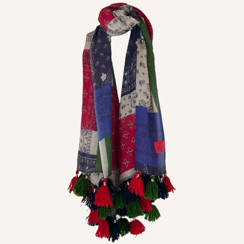 erfurt luxury Patchwork of bandanas Wool Scarves 69 Navy