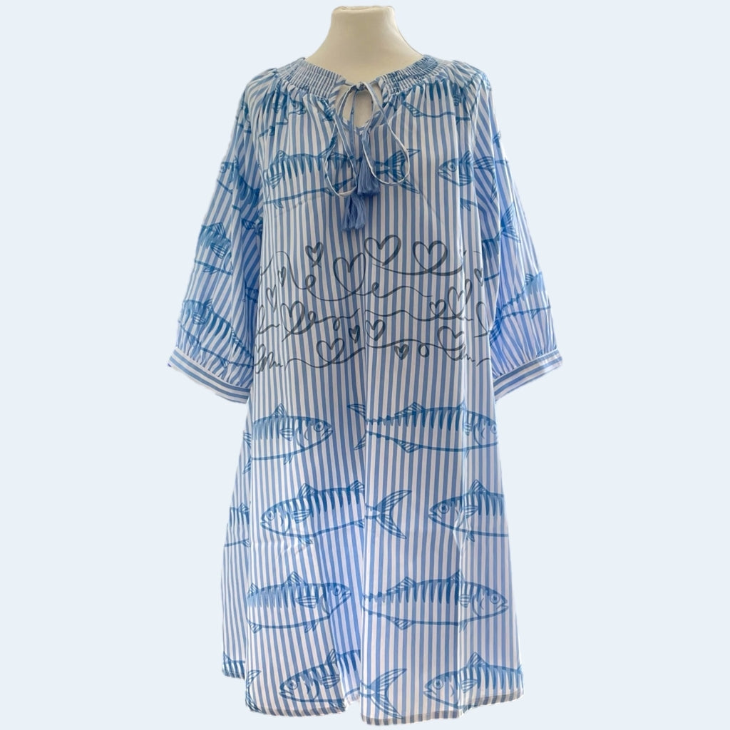 erfurt luxury Striped dress w. printed fish Dresses 60 Baby Blue